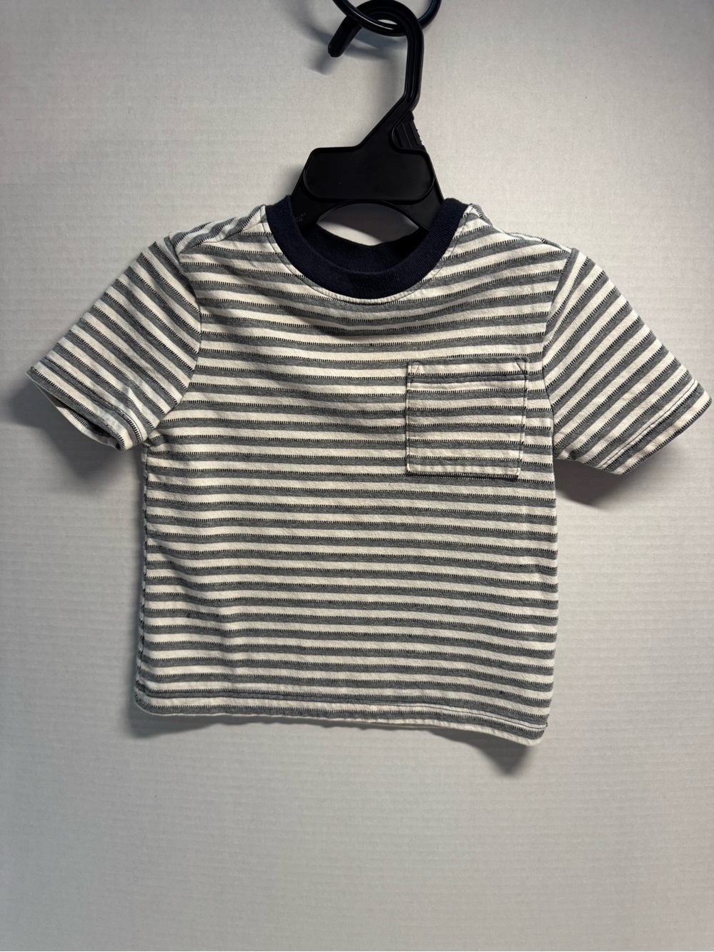 Striped Blue / Grey & White Kids Pocket T‑Shirt